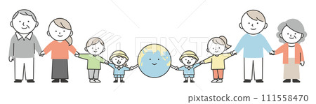 People of various generations holding hands with the earth, an image of protection of the global environment and peace People of various generations holding hands with the earth, an image of protection of the global environment and peace 111558470