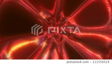 Yellow energy tunnel frame with futuristic electric field particles and lines of high-tech energy. Abstract background 111558524