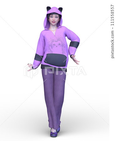 穿著貓耳設計連帽衫的女人 111558557