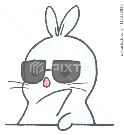 A rabbit wearing sunglasses pointing to the right and talking about something (white) A rabbit wearing sunglasses pointing to the right and talking about something (white) 111558886