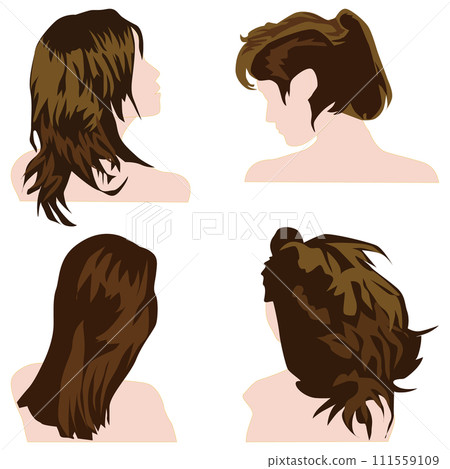 Illustration set 19 of a faceless head that depicts a woman's hairstyle as simplified blocks and painted with fewer colors. Illustration set 19 of a faceless head that depicts a woman's hairstyle as simplified blocks and painted with fewer colors. 111559109