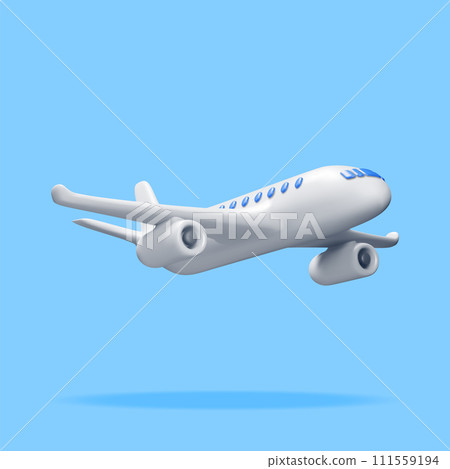 3D White Realistic Airplane Isolated on Blue 111559194
