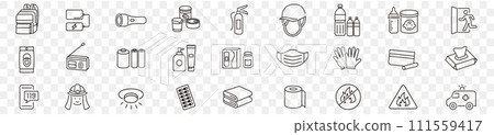 防災用品項目圖示地震火災緊急災難 防災用品項目圖示地震火災緊急災難 111559417