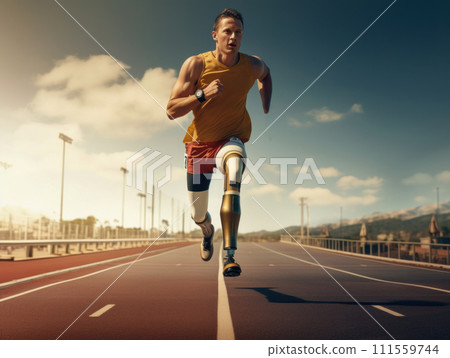 running male athlete with prosthetics 111559744