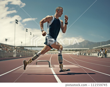 running male athlete with prosthetics 111559745
