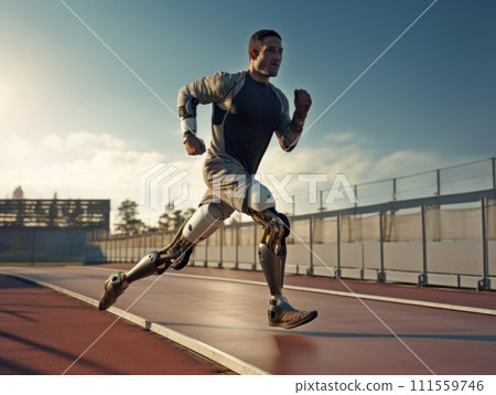 running male athlete with prosthetics 111559746