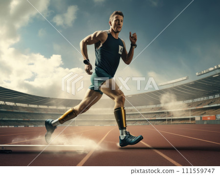 running male athlete with prosthetics 111559747