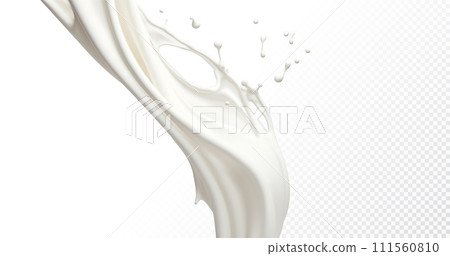 Milk splash isolated on transparent background. Realistic vector illustration. 111560810