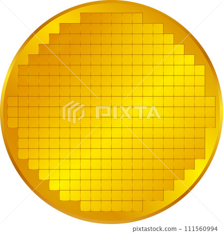 Illustration of a golden silicon wafer viewed from the front Illustration of a golden silicon wafer viewed from the front 111560994