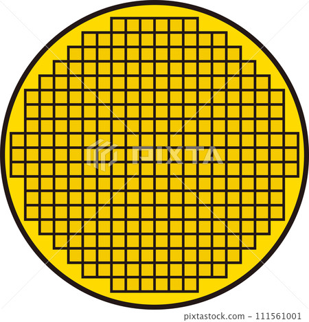 Illustration of a golden silicon wafer viewed from the front 111561001