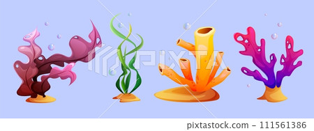 Seaweed and coral cartoon set. 111561386