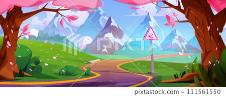 Serpentine asphalt road leading to mountains Serpentine asphalt road leading to mountains 111561550