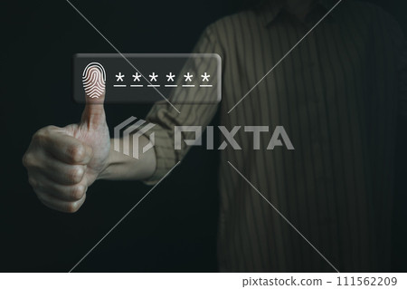 Verification of information with fingerprint scanner,2 factor authentication, high security for login access information, Internet security, online financial transaction, 2-step verify Verification of information with fingerprint scanner,2 factor authentication, high security for login access information, Internet security, online financial transaction, 2-step verify 111562209