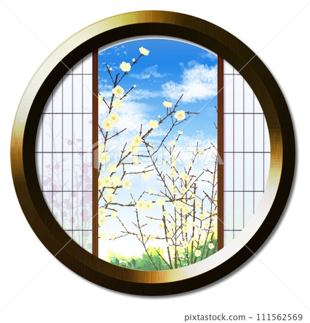 從圓窗望去的白梅風景 111562569