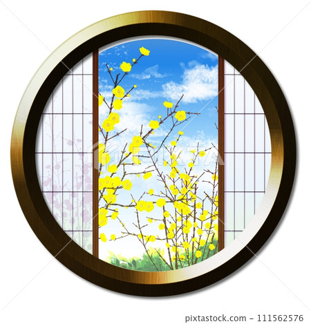 Scenery with plum blossoms seen from the round window Scenery with plum blossoms seen from the round window 111562576
