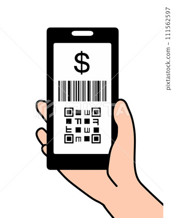 黑色智慧型手機上顯示的條碼和 QR 碼 111562597