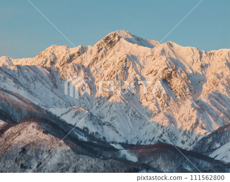 Morgenrot of Mt. Goryu, Hakuba Village, Nagano Prefecture (aerial shot by drone) Morgenrot of Mt. Goryu, Hakuba Village, Nagano Prefecture (aerial shot by drone) 111562800