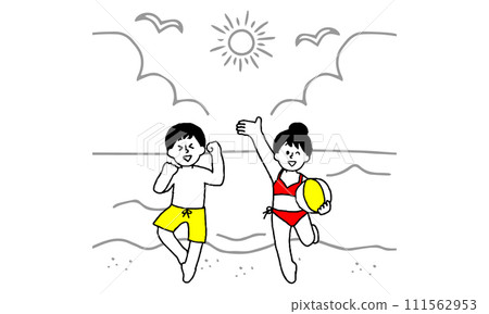 Men and women who went swimming in the summer 111562953