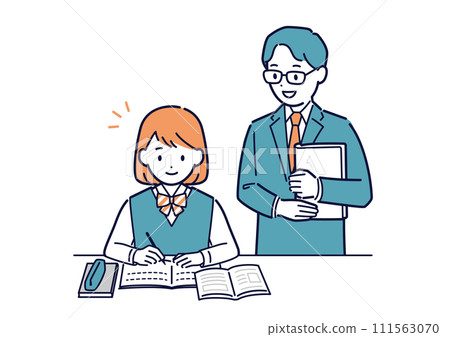 Vector illustration of a female student studying and a teacher teaching 111563070