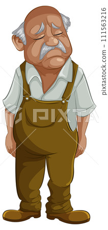 Weary Old Man in Overalls Illustration 111563216