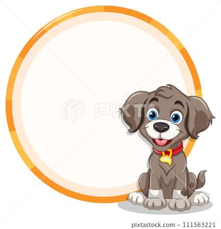 Happy Puppy with Decorative Circle Frame 111563221