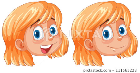 Smiling Girl Cartoon Faces 111563228