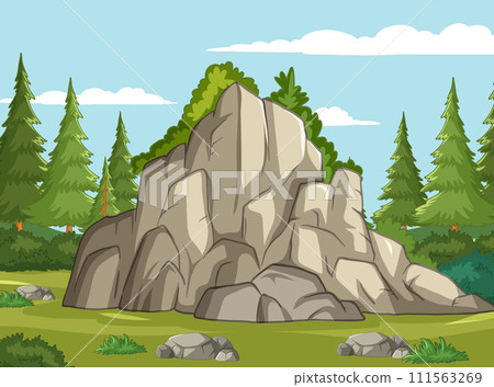 Serene Forest Landscape with Rocky Outcrop 111563269