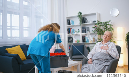 An emergency doctor rushes to aid a senior woman experiencing heart problems, providing urgent medical assistance An emergency doctor rushes to aid a senior woman experiencing heart problems, providing urgent medical assistance 111563340