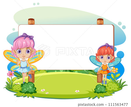 Fairy Friends Blank Banner Illustration Fairy Friends Blank Banner Illustration 111563477