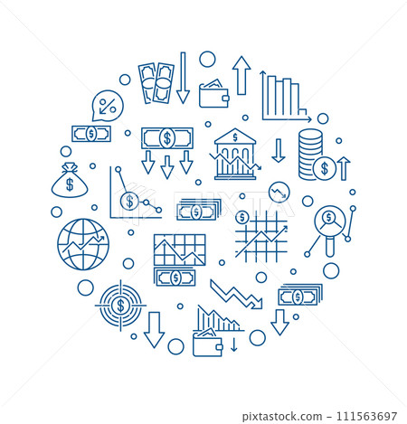 Monetary and Fiscal Policy circular line banner - vector Dollar Money outline illustration Monetary and Fiscal Policy circular line banner - vector Dollar Money outline illustration 111563697