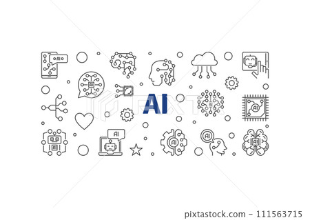 AI concept line horizontal banner - Artificial Intelligence vector illustration AI concept line horizontal banner - Artificial Intelligence vector illustration 111563715