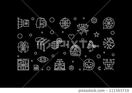 Artificial Intelligence - AI Technology concept vector horizontal outline dark banner Artificial Intelligence - AI Technology concept vector horizontal outline dark banner 111563719