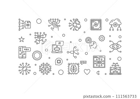 Artificial Neural Networks line banner. Vector Information Processing illustration 111563733