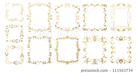 Luxury ornamental frames. Elegant decorative borders with flourish decoration, antique gold frame and flower borders. Vector illustration Luxury ornamental frames. Elegant decorative borders with flourish decoration, antique gold frame and flower borders. Vector illustration 111563734