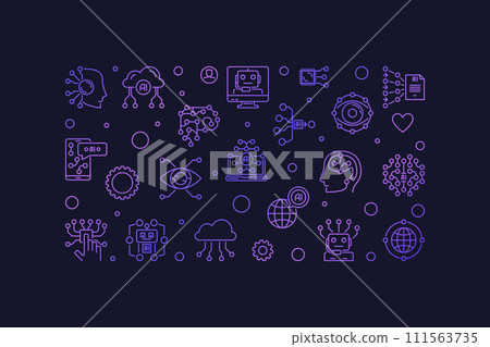 Artificial Intelligence Technology line vector colored banner. AI horizontal illustration 111563735
