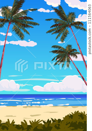 Summer vacation poster travel sand beach. Tropical seachore Summer vacation poster travel sand beach. Tropical seachore 111564063
