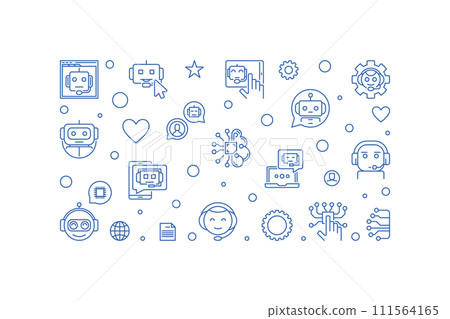 Chatbot Technology line horizontal banner. Vector Chatter Bot illustration 111564165