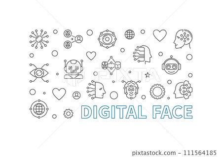 Digital Face line horizontal vector banner. AI Bot Technology illustration Digital Face line horizontal vector banner. AI Bot Technology illustration 111564185