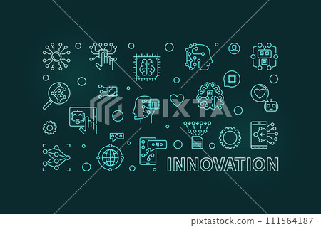 Innovation concept line colorful banner - AI and NN vector horizontal illustration on dark background 111564187