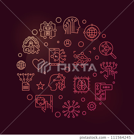 AI Innovation line circle shaped colored banner - Neural network vector illustration AI Innovation line circle shaped colored banner - Neural network vector illustration 111564245
