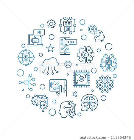AI line circle-shaped creative banner - Artificial Intelligence vector illustration AI line circle-shaped creative banner - Artificial Intelligence vector illustration 111564246