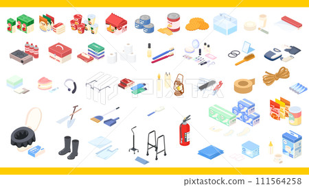 Isometric illustration set of disaster prevention goods 111564258