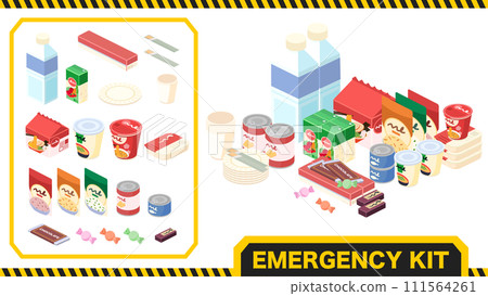 Isometric illustration set of emergency food Isometric illustration set of emergency food 111564261