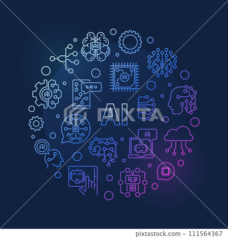 AI outline round colored banner. Artificial Intelligence vector illustration AI outline round colored banner. Artificial Intelligence vector illustration 111564367