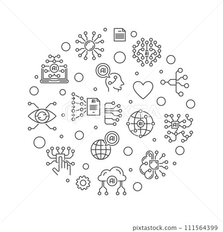 Artificial Neural Networks line round banner. Vector Information Processing illustration Artificial Neural Networks line round banner. Vector Information Processing illustration 111564399