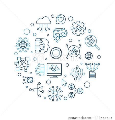 Neural Network concept circle shaped line banner. Vector Future Technology illustration Neural Network concept circle shaped line banner. Vector Future Technology illustration 111564523