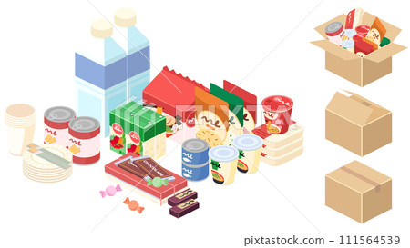 Isometric illustration set of emergency food 111564539