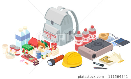 Isometric illustration set of disaster prevention goods 111564541