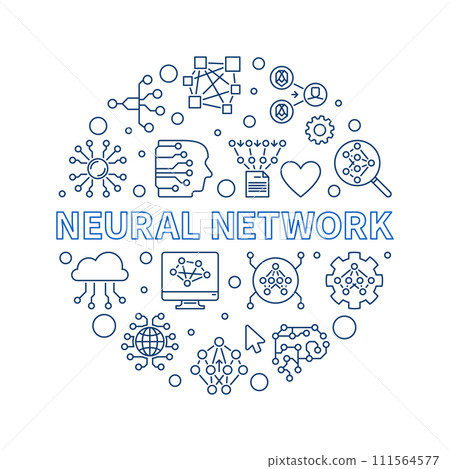 Neural Network concept outline round banner. Vector Artificial Intelligence illustration 111564577