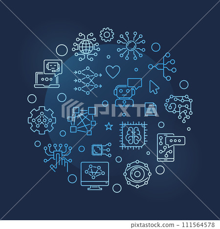 Solution circle shaped line vector blue banner. Artificial intelligence illustration Solution circle shaped line vector blue banner. Artificial intelligence illustration 111564578